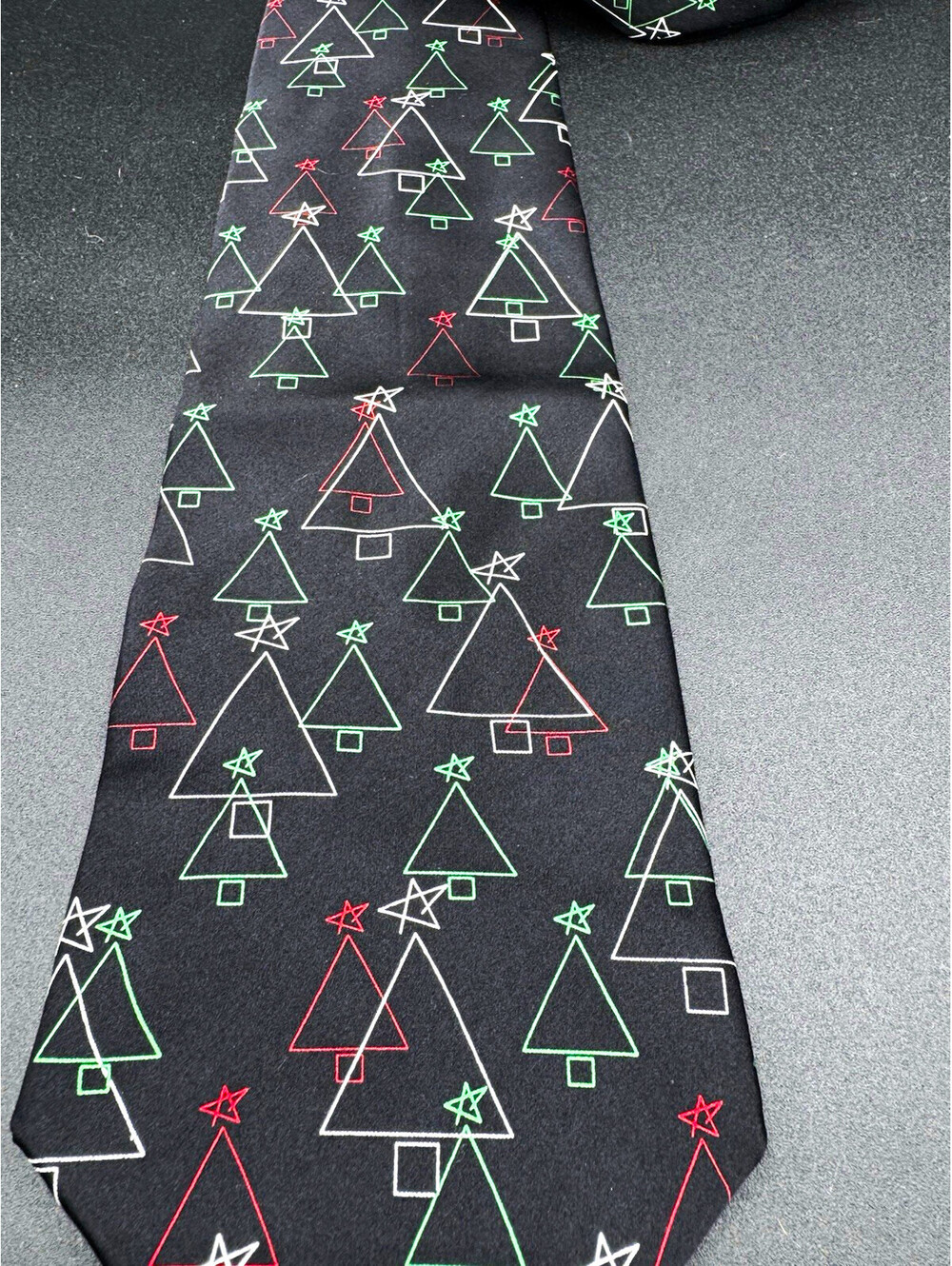 Vintage FN Fashion Neckwear Christmas Tree Silk Tie Black 58” x 4” Holiday